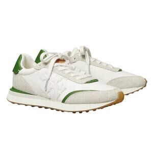 Tory Burch Women's White Pale Green Suede Destiny Sneakers Size 7